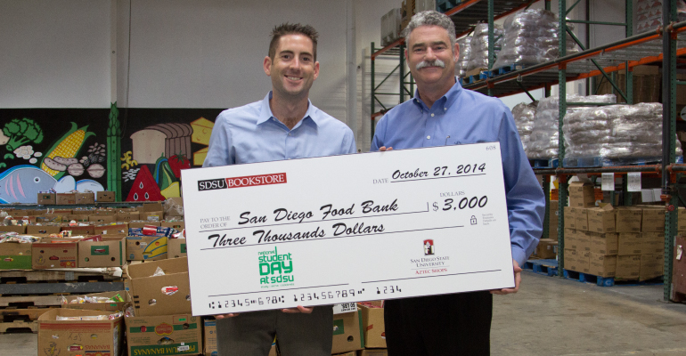 A photo of a donation to the San Diego Food Bank.